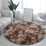 Tapis rond de salon poil marron