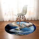 tapis rond bleu avec licorne sur fond de lune
