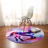 tapis rond avec licorne dans lunivers