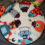 Different robots sont imprimé sur ce tapis rond