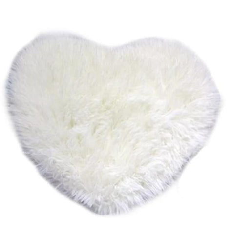 Tapis de chambre pour fille en forme de coeur blanc avec de long poil