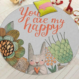 You are my happy est le slogant de ce tapis rond lapin
