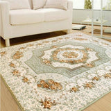 Mise en situation de ce tapis de luxe pour salon couleur vert