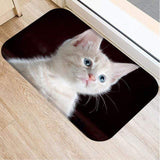 tete de chat curieux sur tapis porte d'entrée