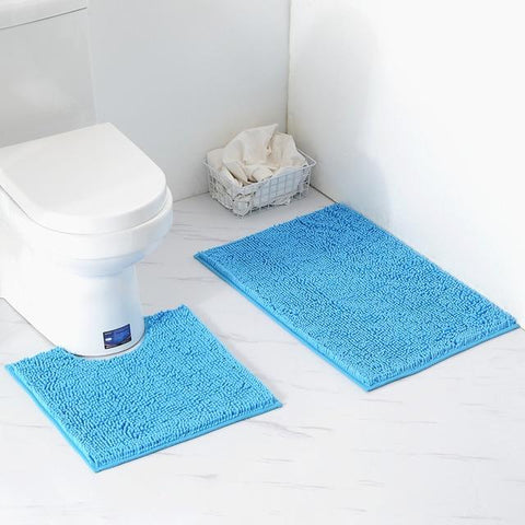 Tapis de salle de bain et toilette bleu