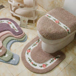 Tapis de toilette marron avec couvercle et tapis en U