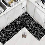 Tapis de cuisine fond noir avec dessin blanc sur ce tapis lavable et antidérapant