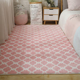 tapis de chambre fille avec des motifs blancs sur un fond rose