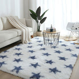 Grand tapis rectangulaire avec étoiles bleu et poils
