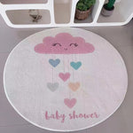 tapis rond pour chambre de bébé fille avec des imprimés mignons d'animaux et de petits objets