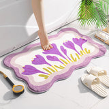tapis salle de bain pour enfant en polyester avec comme dessin des fleurs violettes