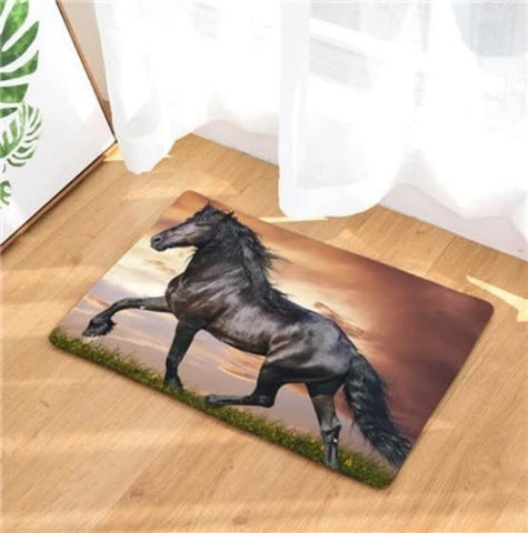 Etalon noir imprimer cheval sur tapis porte d'entrée