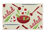 Design de salade  avec un bol et une fourchette avec une cuillère dessiner sur un tapis de cuisine 