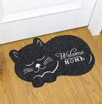 Tapis d'entrée en forme de chat noir, chat avec sourire