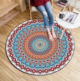 Mandala orange et bleu tapis rond