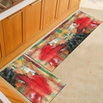 Rouge et la couleur dominante de ce tapis de cuisine coloré
