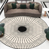 Tapis rond design classe et chic mi dans un salon