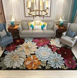 Photo du tapis fleur avec sur l'image un canapé des fauteuils et un lustre